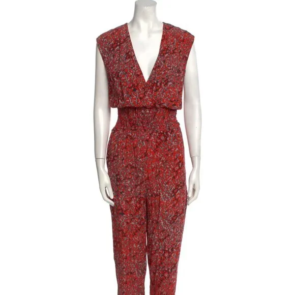 MAJE Pioma Leopard-print Woven Jumpsuit In Imprime Size XS EU 34 Red Gray Grey - Picture 2 of 11